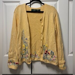 Orvis Yellow Cardigan with Floral Embroidery